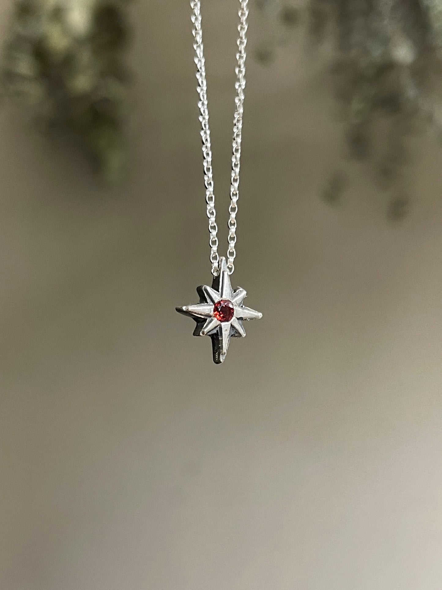 Dark Star • Garnet Star Charm Necklace MADE TO ORDER