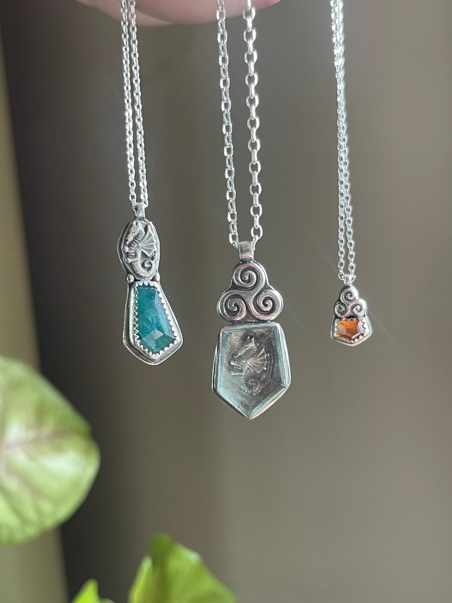 *Selkie’s Tear • Grandidierite Dragon Fine Silver Charm Necklace