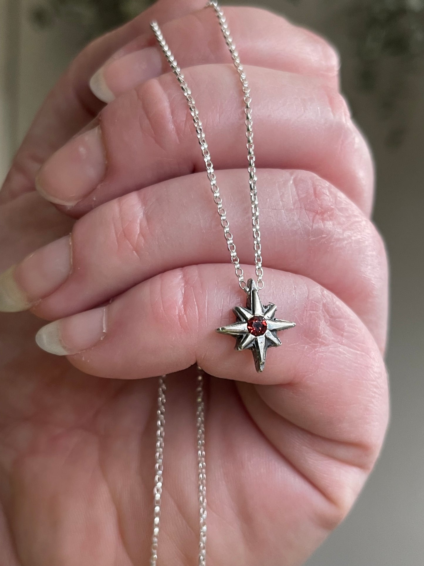 Dark Star • Garnet Star Charm Necklace MADE TO ORDER