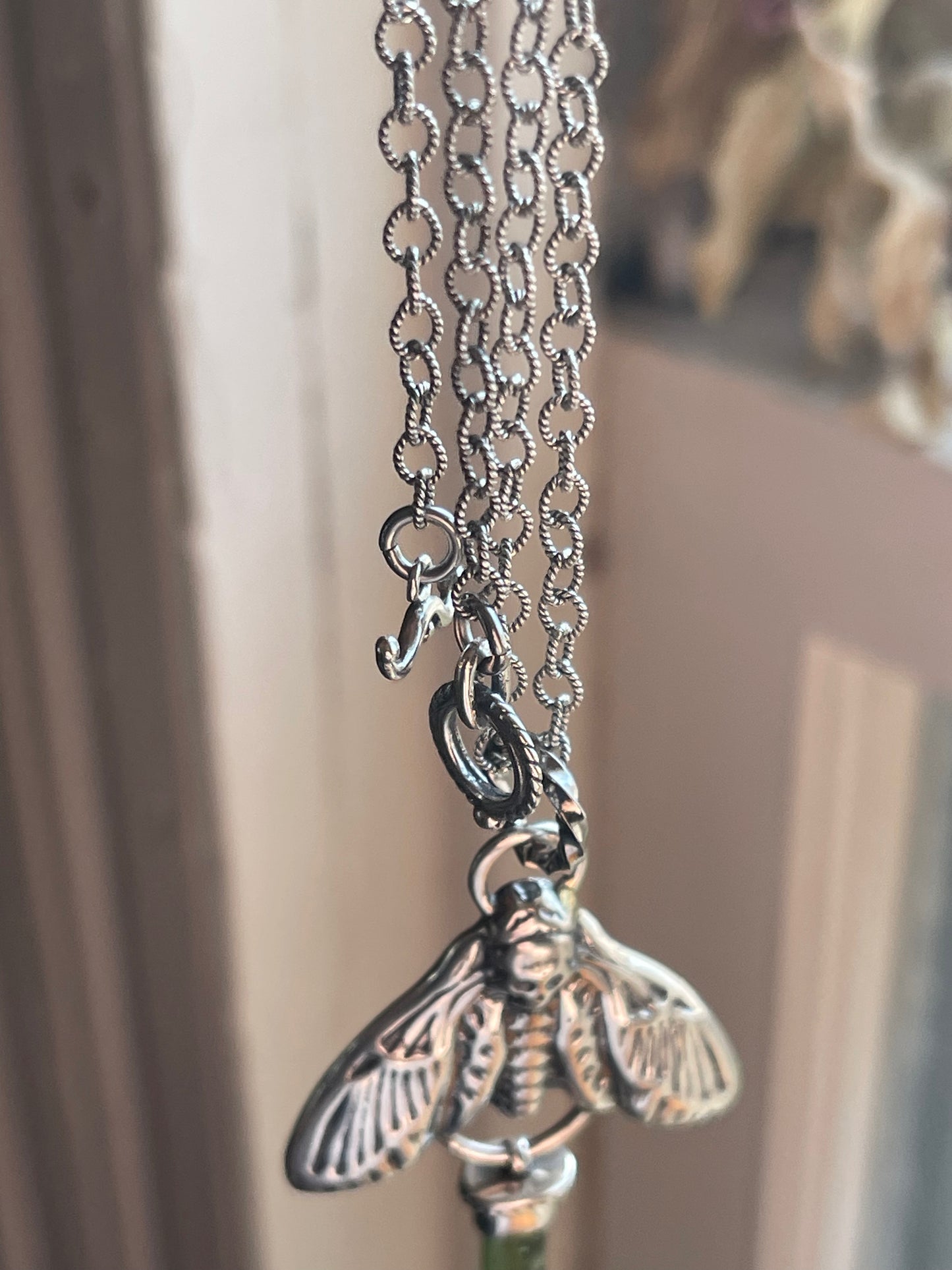 Green Tourmaline Crystal Deathmoth Necklace