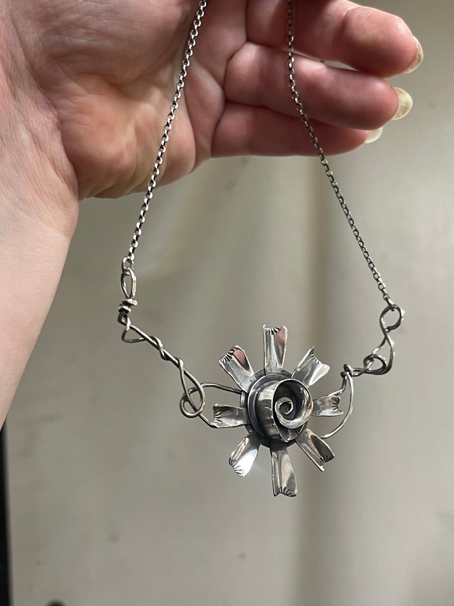 Oh Dear • Sterling Silver Sculptural Viney Flower Neckpiece