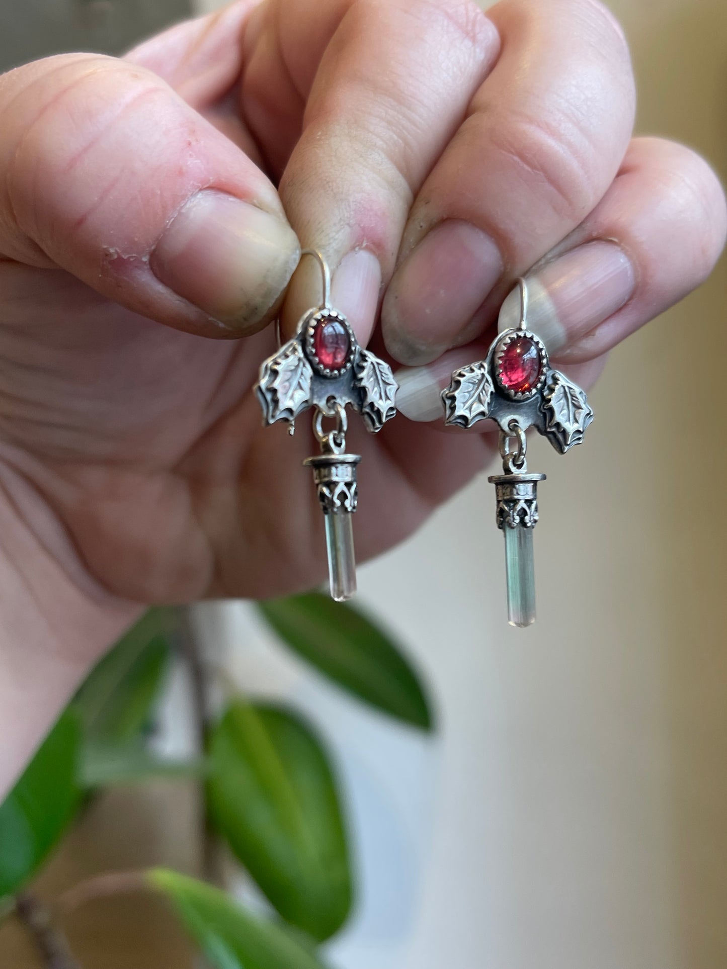 Festive Holly Crystal Dangle Earrings