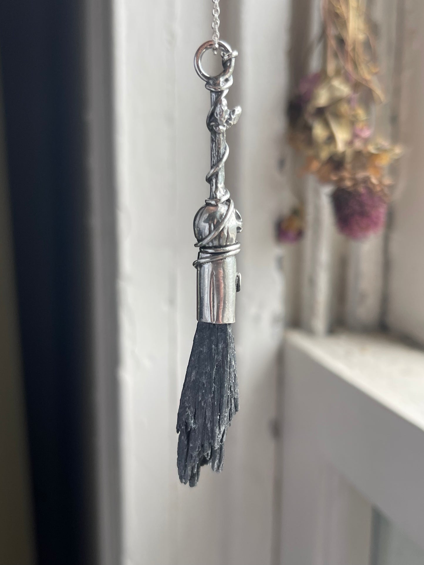 Classic Pumpkin Autumn Witch Crystal Broom Pendant