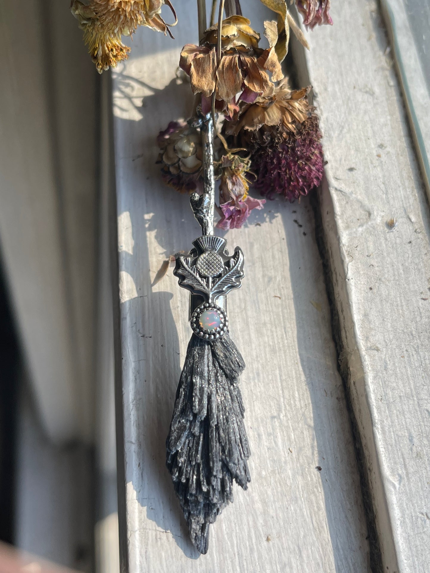 Thistle Opal Cottage Witch Crystal Broom Pendant