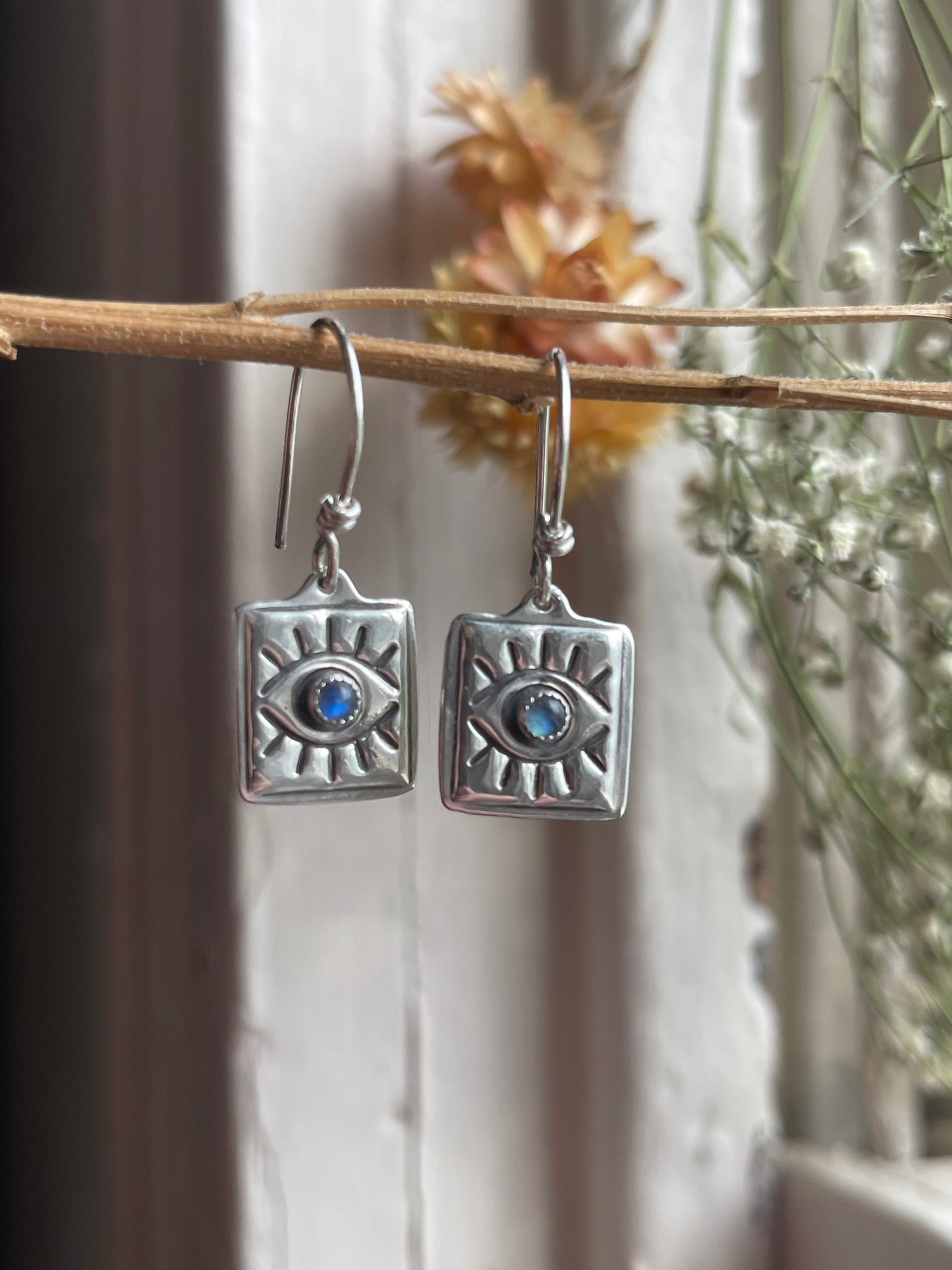 Evil Eye Rainbow Moonstone Earrings: MADE TO ORDER