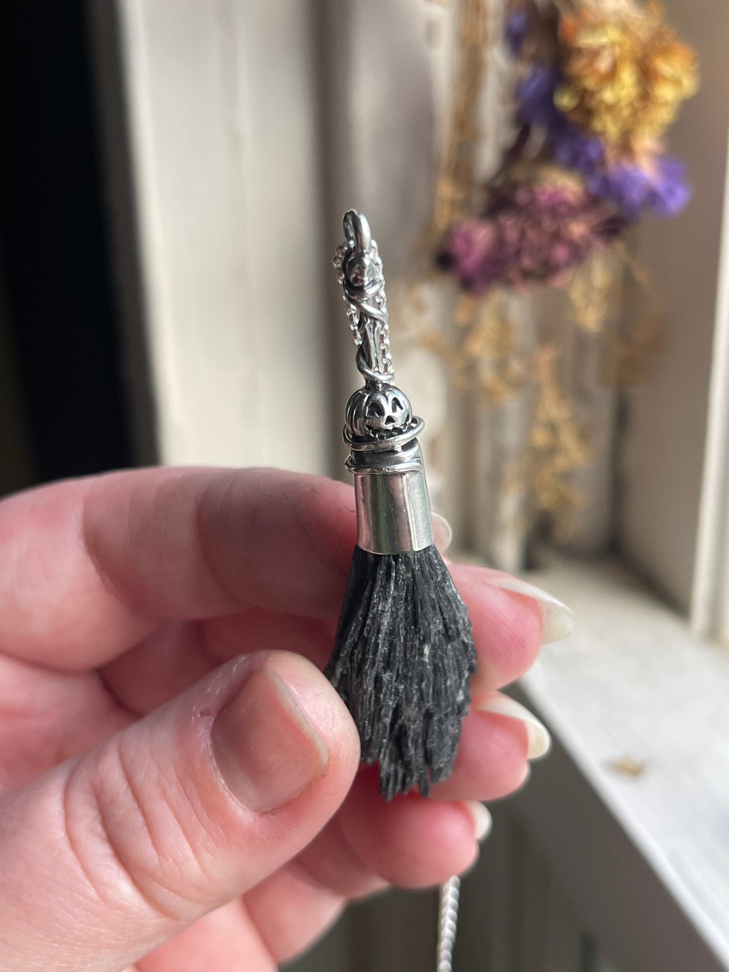 Autumn Witch Little Pumpkin Crystal Broom Pendant