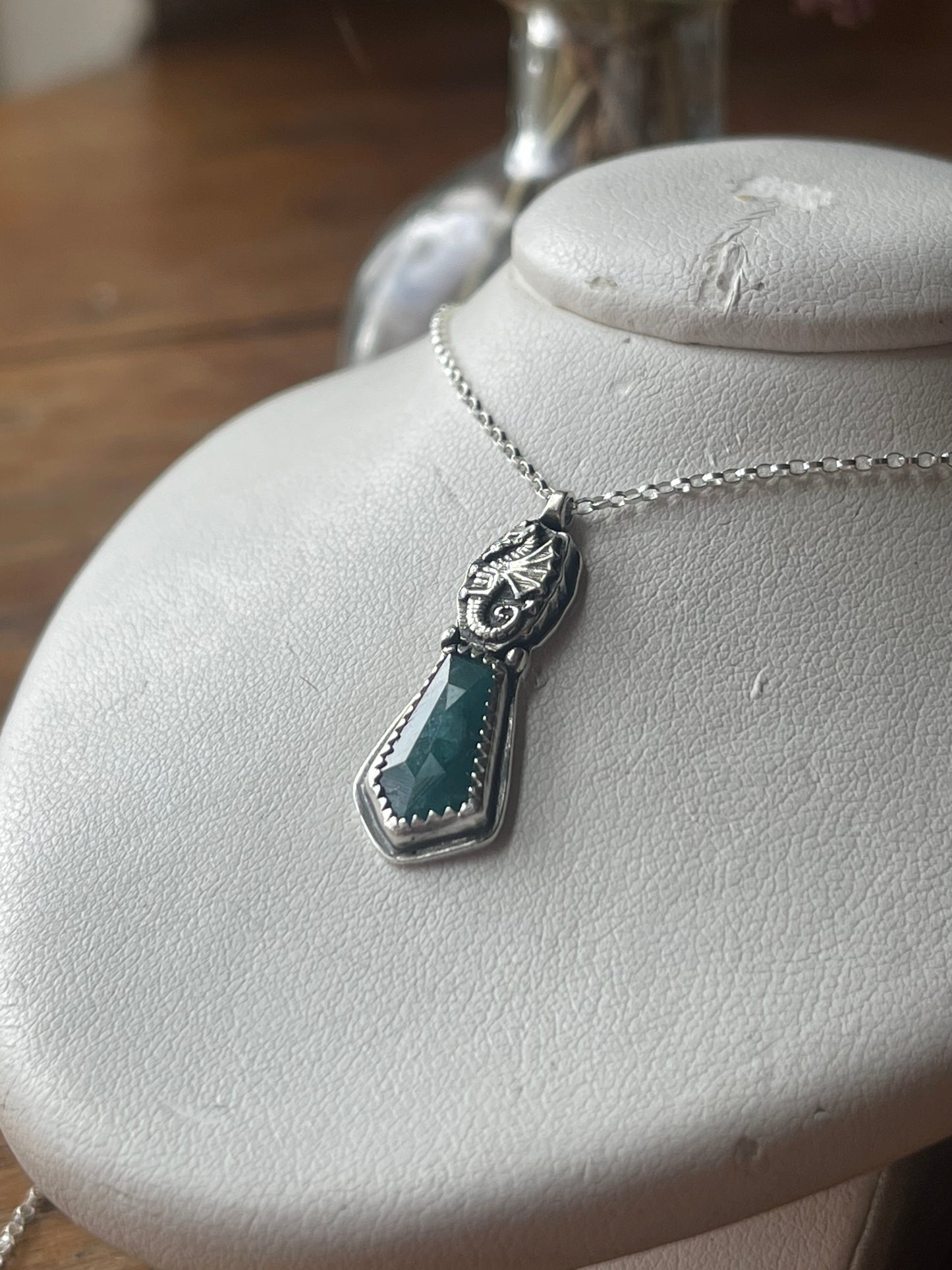 *Selkie’s Tear • Grandidierite Dragon Fine Silver Charm Necklace