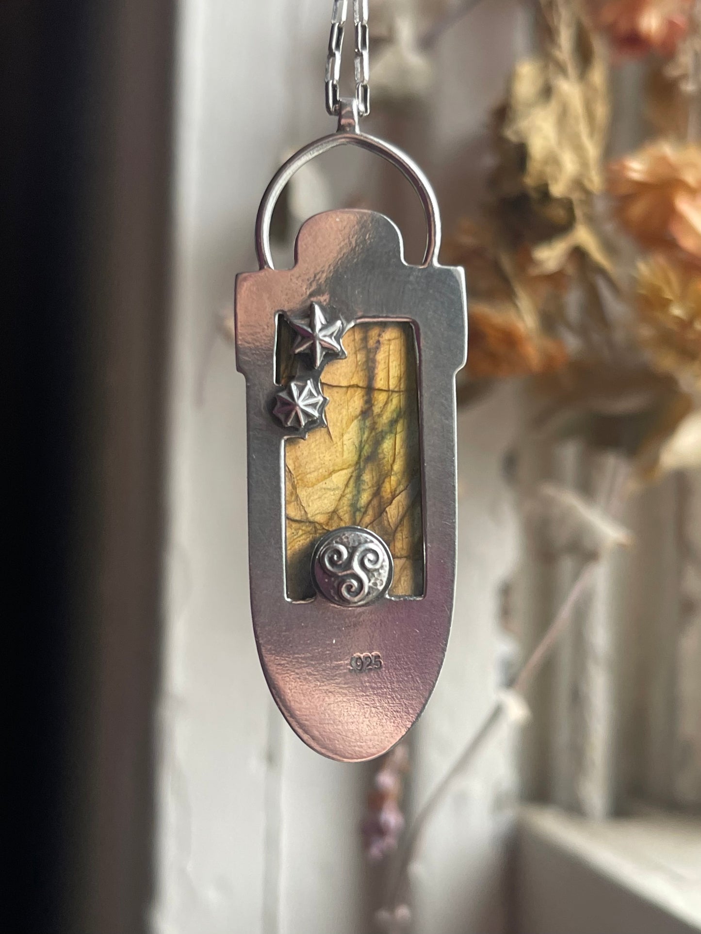 *Danu’s Horizon • Golden Labradorite Sun & Moon Celtic Statement Necklace