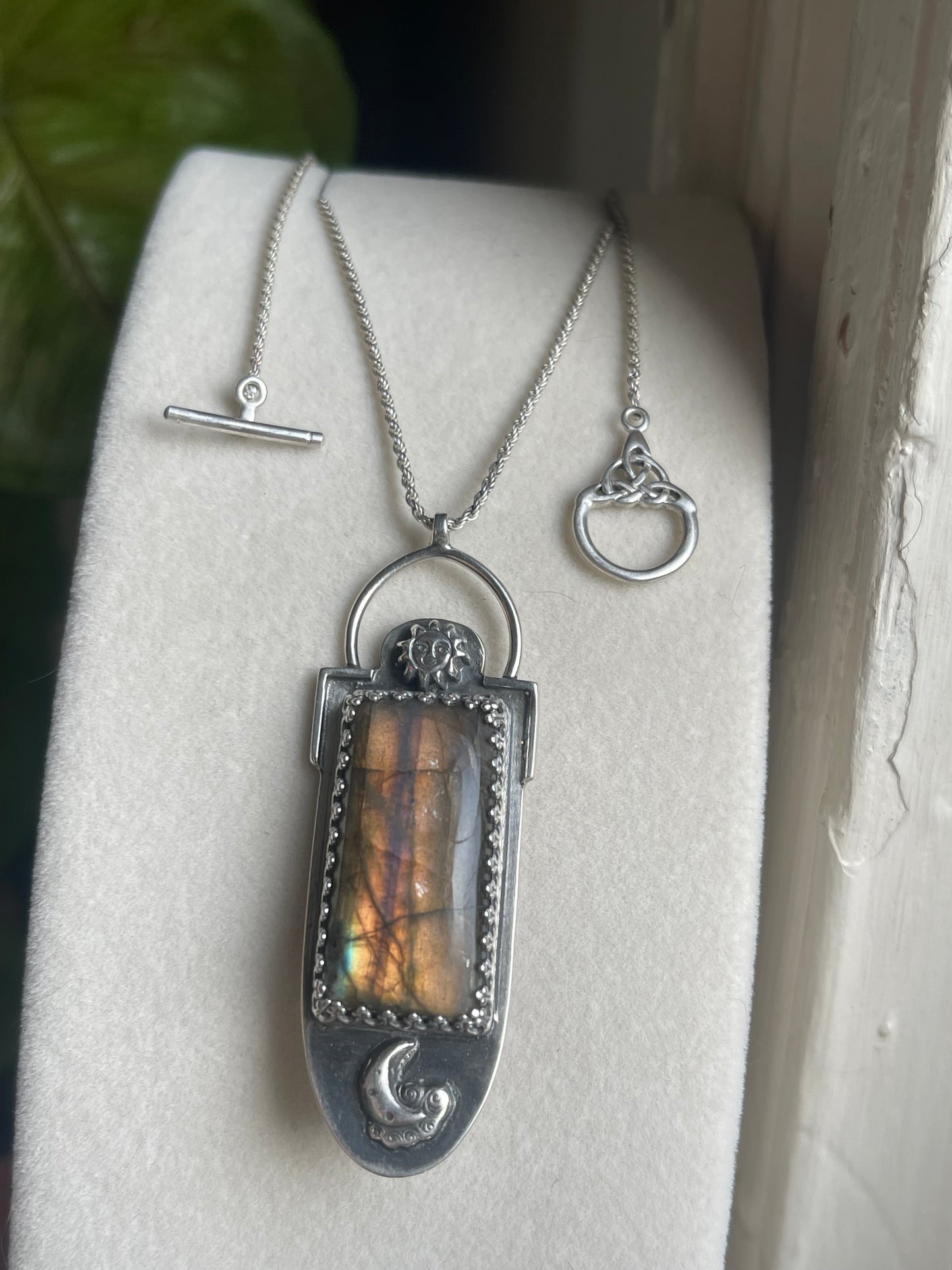 *Danu’s Horizon • Golden Labradorite Sun & Moon Celtic Statement Necklace