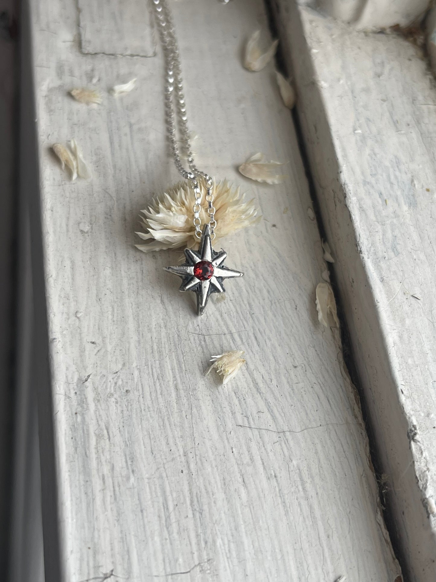 Dark Star • Garnet Star Charm Necklace MADE TO ORDER