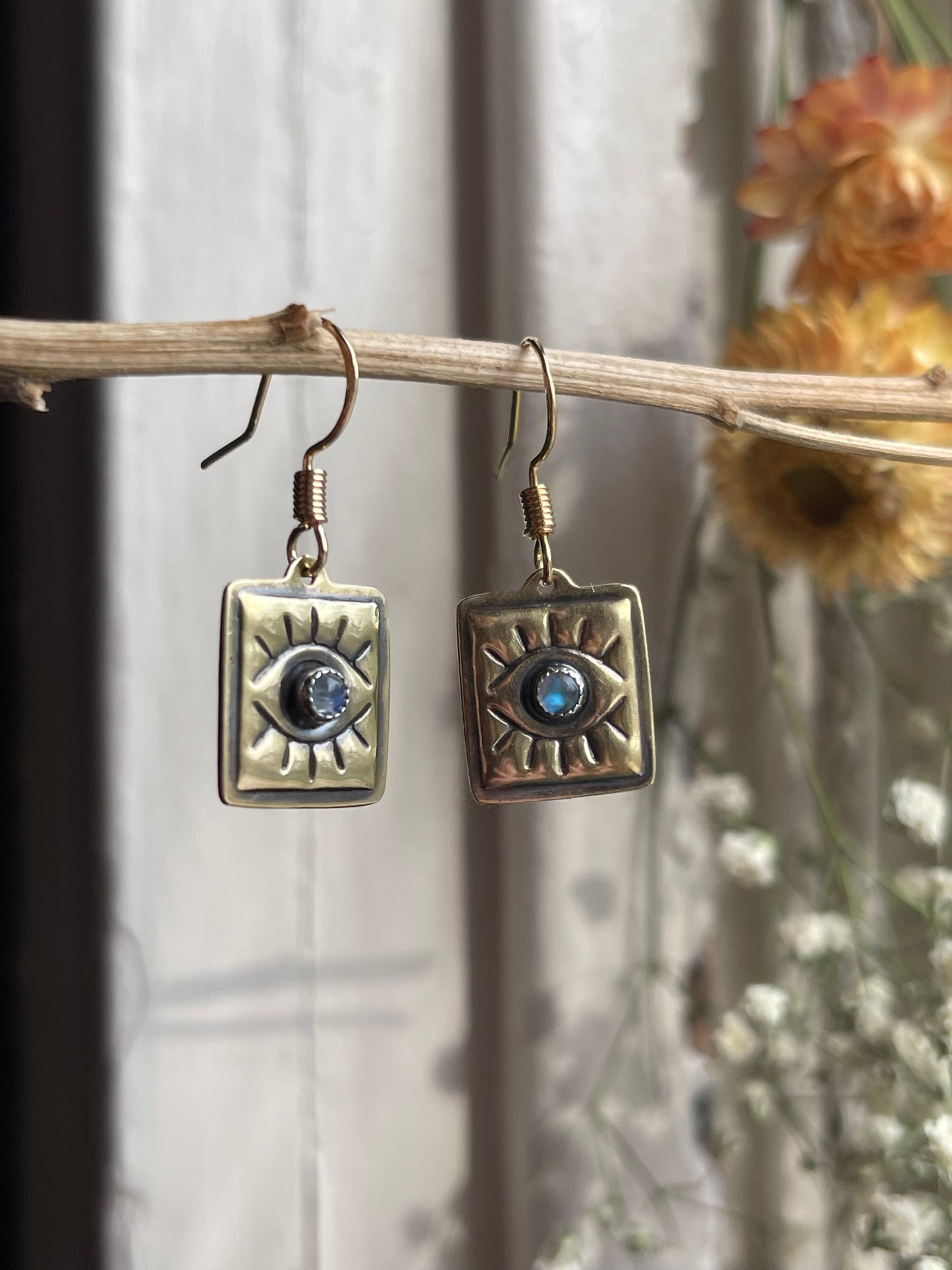 Evil Eye Rainbow Moonstone Earrings: MADE TO ORDER