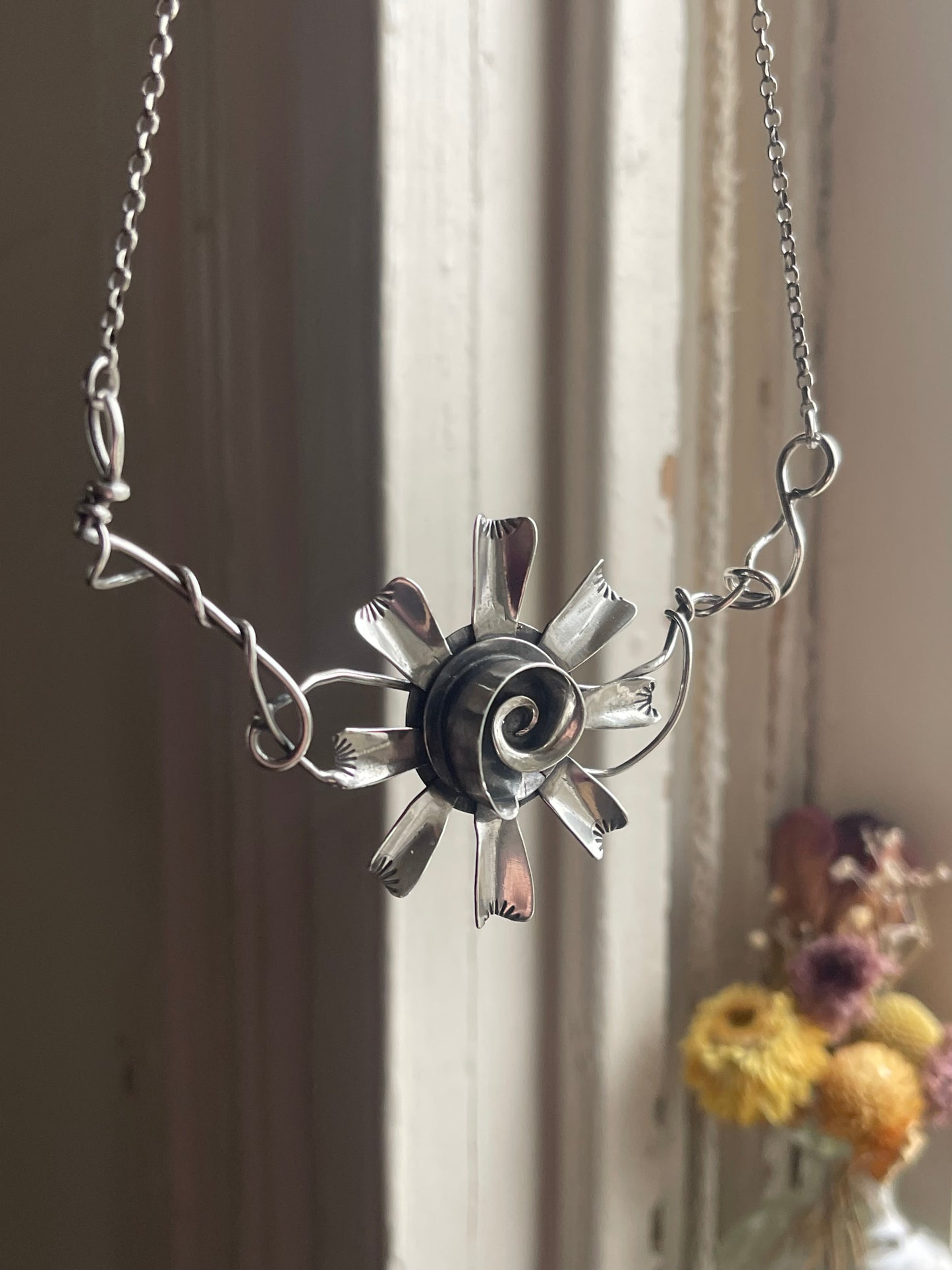 Oh Dear • Sterling Silver Sculptural Viney Flower Neckpiece