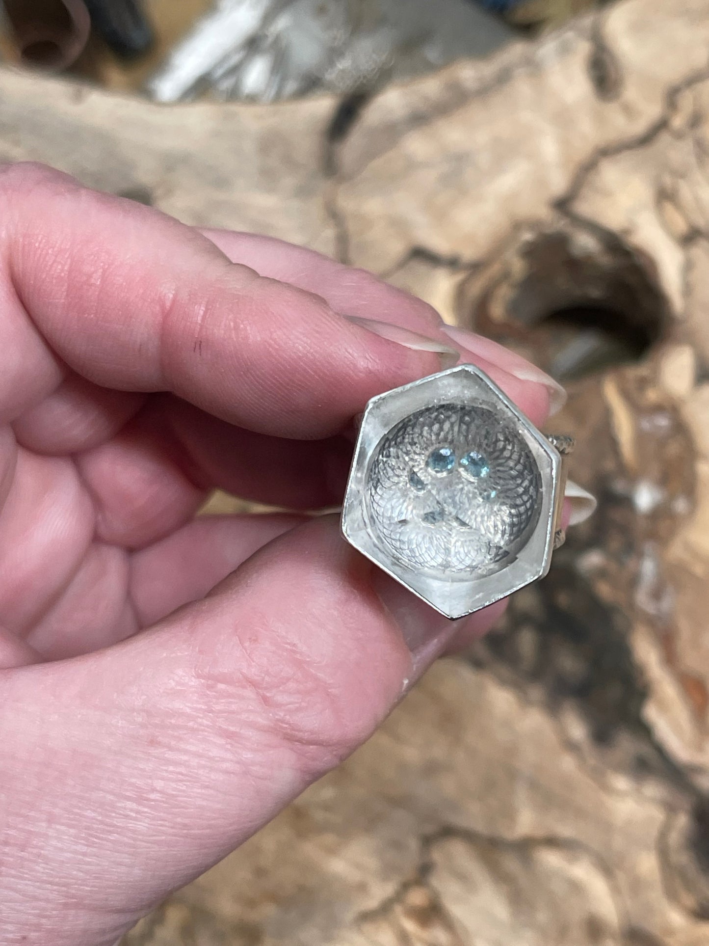 Emergence Crystal Statement Ring • Fine Silver with London Blue Topaz