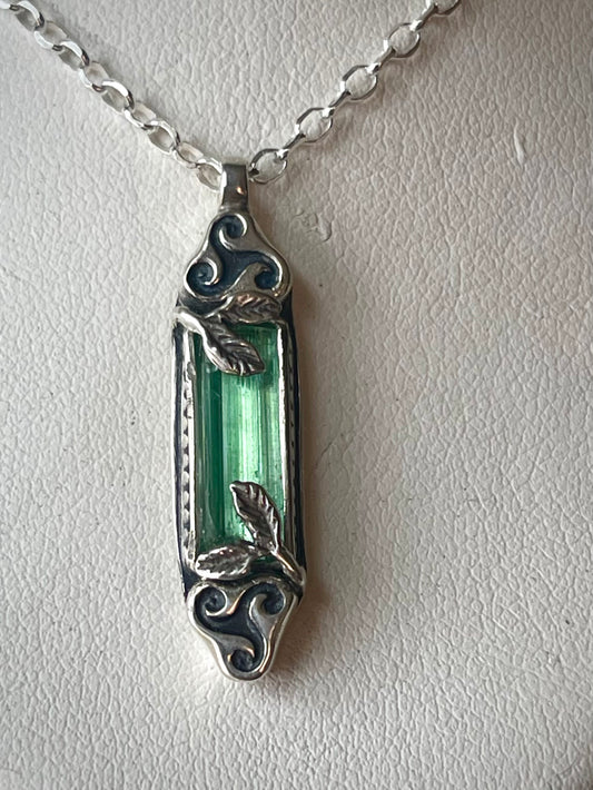 Mabon’s Treasure • Green Tourmaline Crystal Triskelion Celtic Pendant Necklace