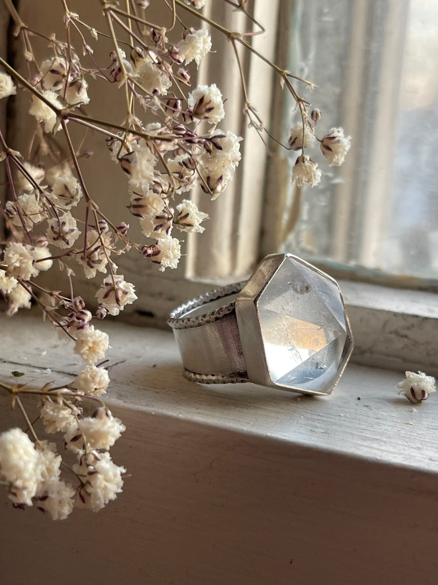 Emergence Crystal Statement Ring • Fine Silver with London Blue Topaz
