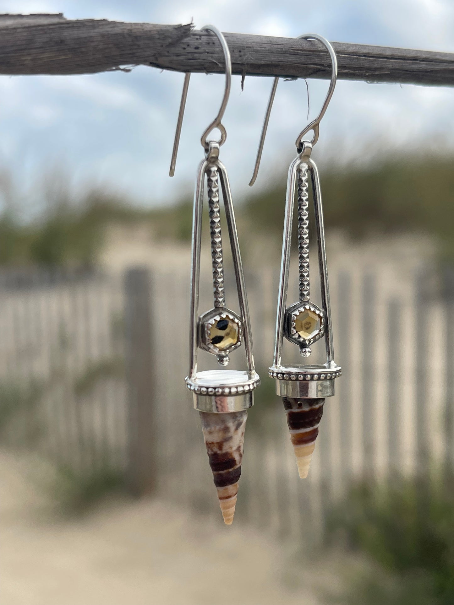 *Dunes at Dusk • Montana Agate Seashell Sterling Silver Drop Dangle Earrings