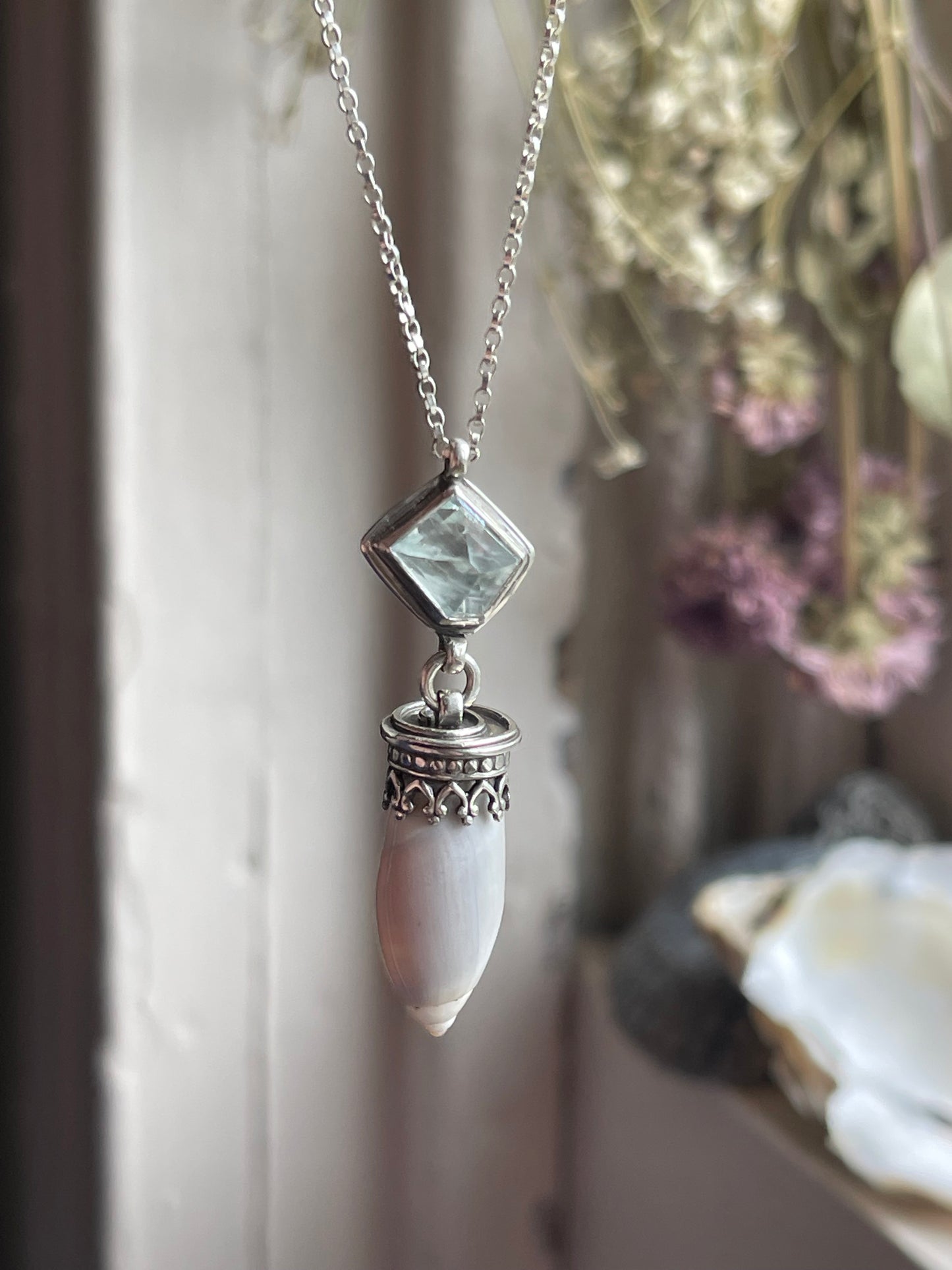 Empress of Tides • Aquamarine & Olive Shell Necklace