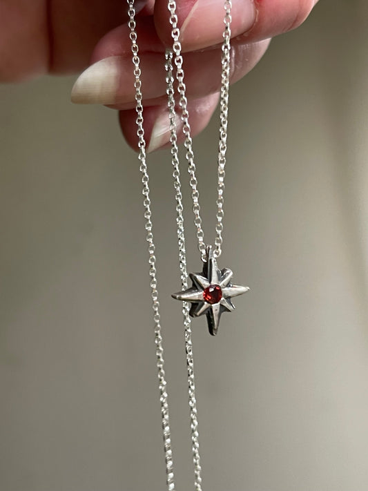 Dark Star • Garnet Star Charm Necklace MADE TO ORDER