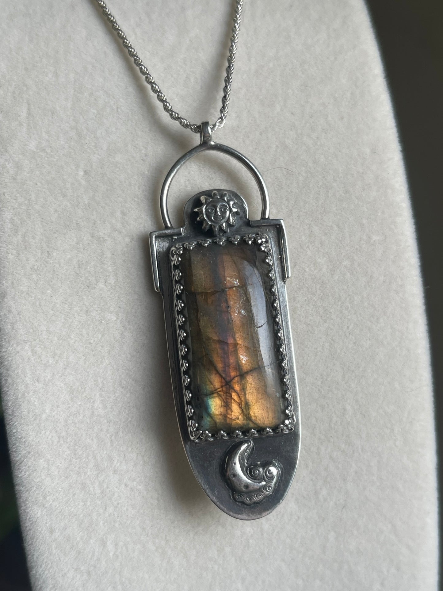 *Danu’s Horizon • Golden Labradorite Sun & Moon Celtic Statement Necklace