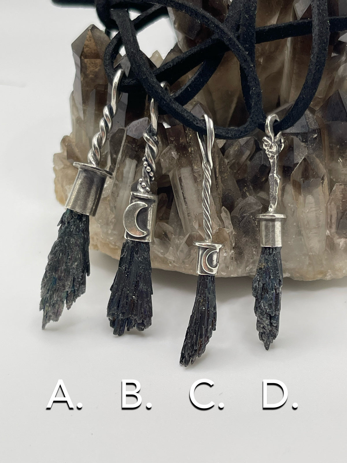 *Bebe Witch Broom Crystal Pendants • Black Kyanite & Sterling Silver