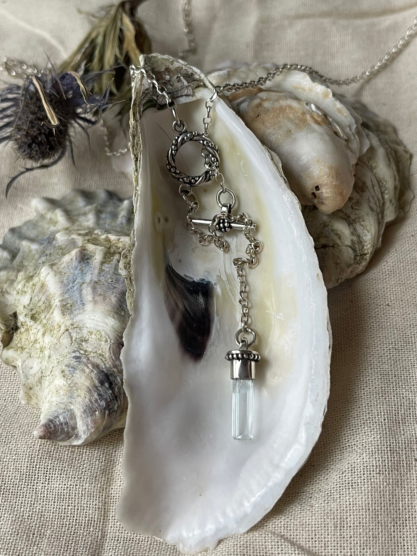 *Aquamarine Anchor • Aquamarine Crystal Sterling Silver Toggle Necklace