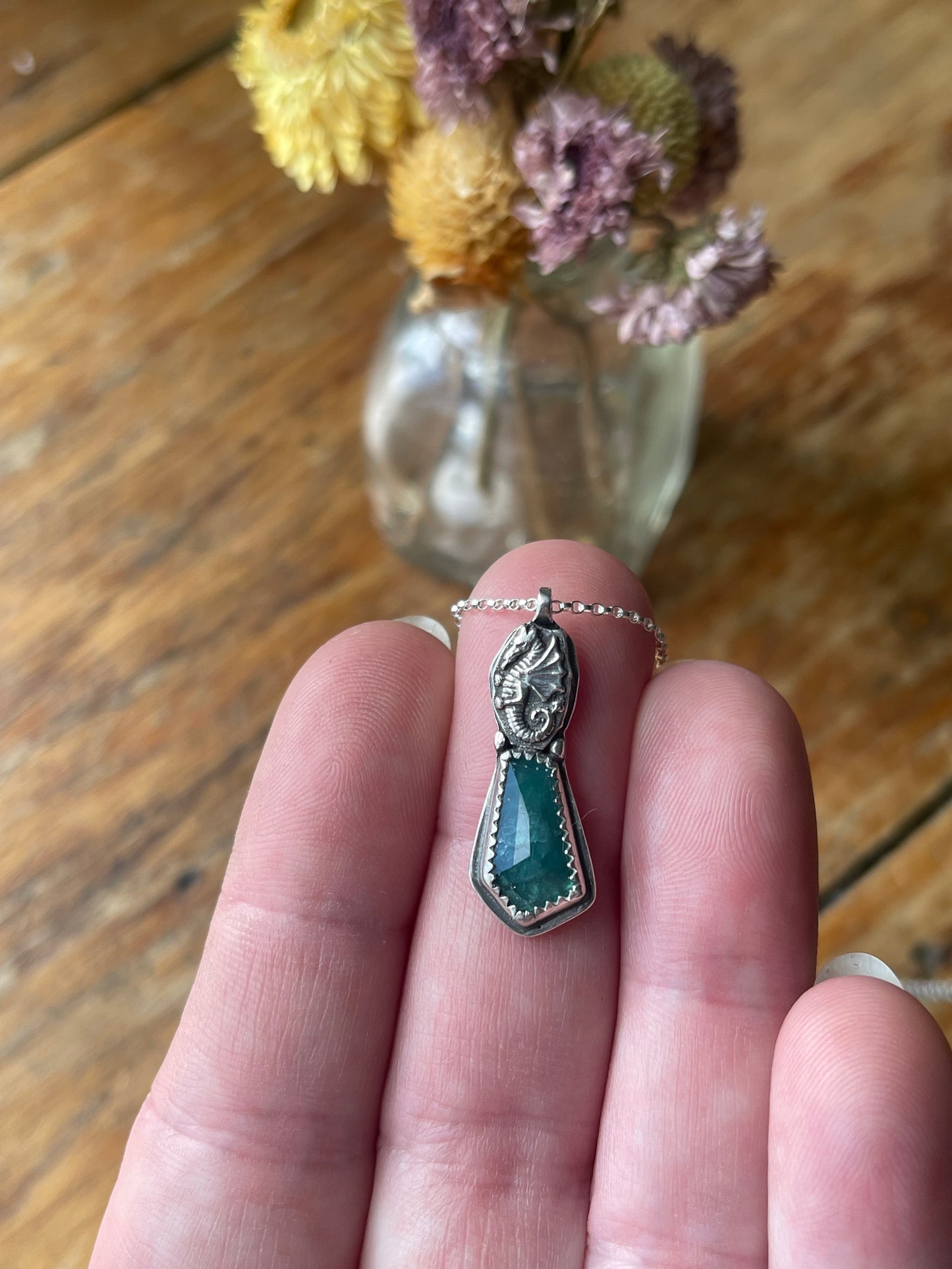 *Selkie’s Tear • Grandidierite Dragon Fine Silver Charm Necklace