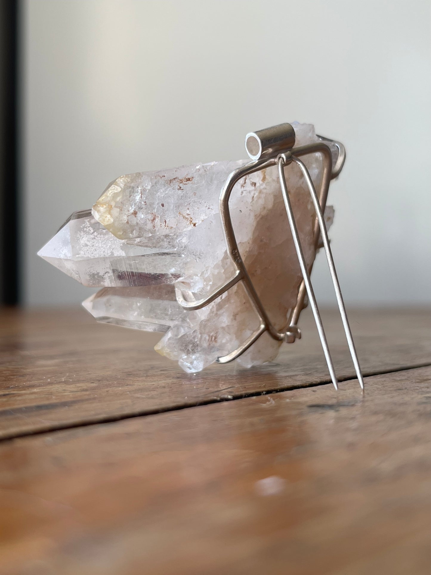 Crystalline Knowledge • Sterling Silver Quartz Crystal Cluster Pendant Brooch Combo Jewel