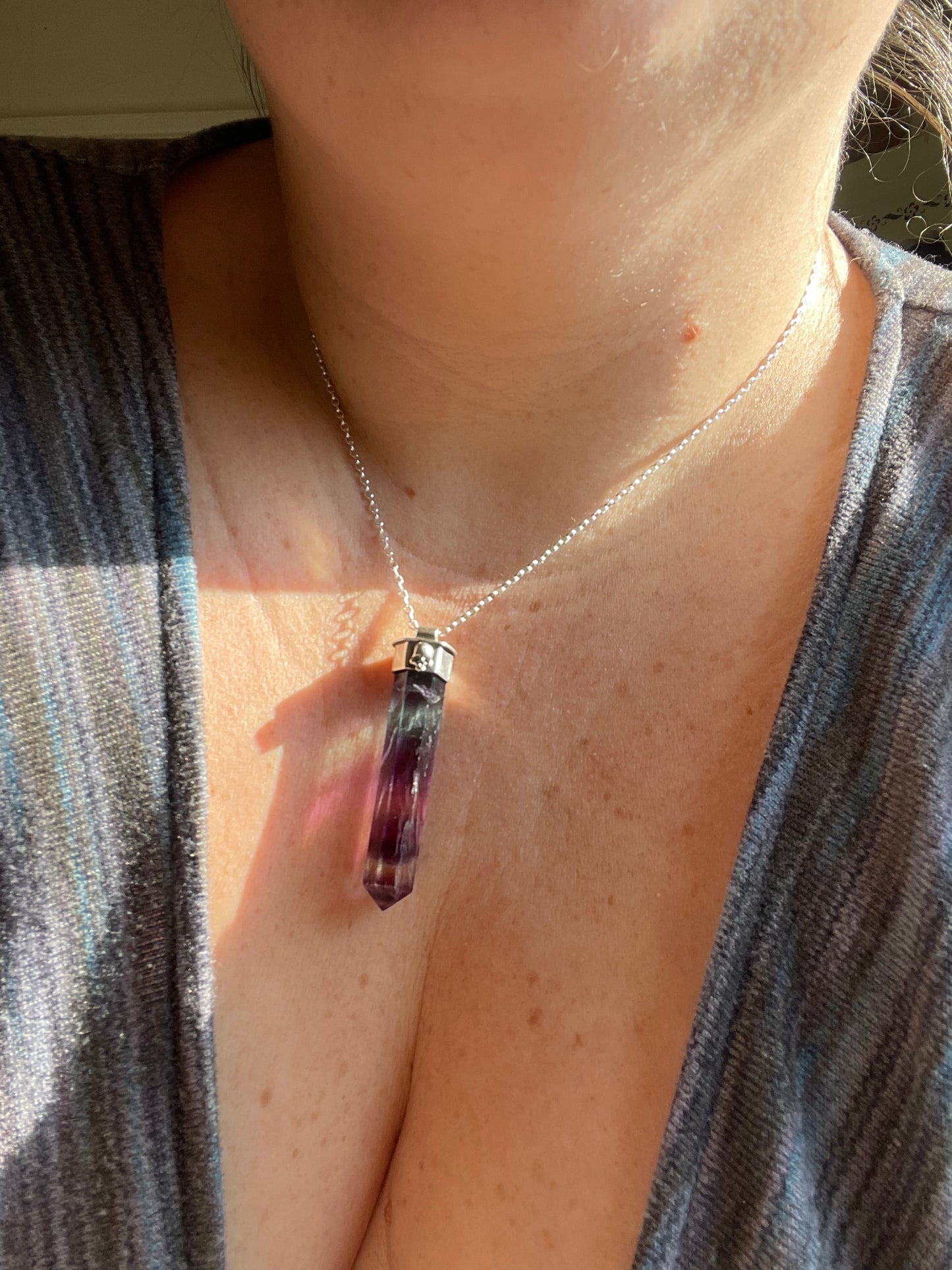 Autumnal Decay Fluorite Crystal Skull Necklace