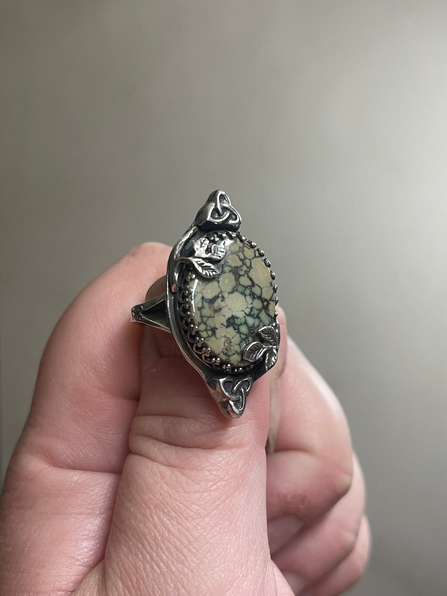 Moss & Moor • Green Damele Variscite Celtic Statement Ring • Size 7.5