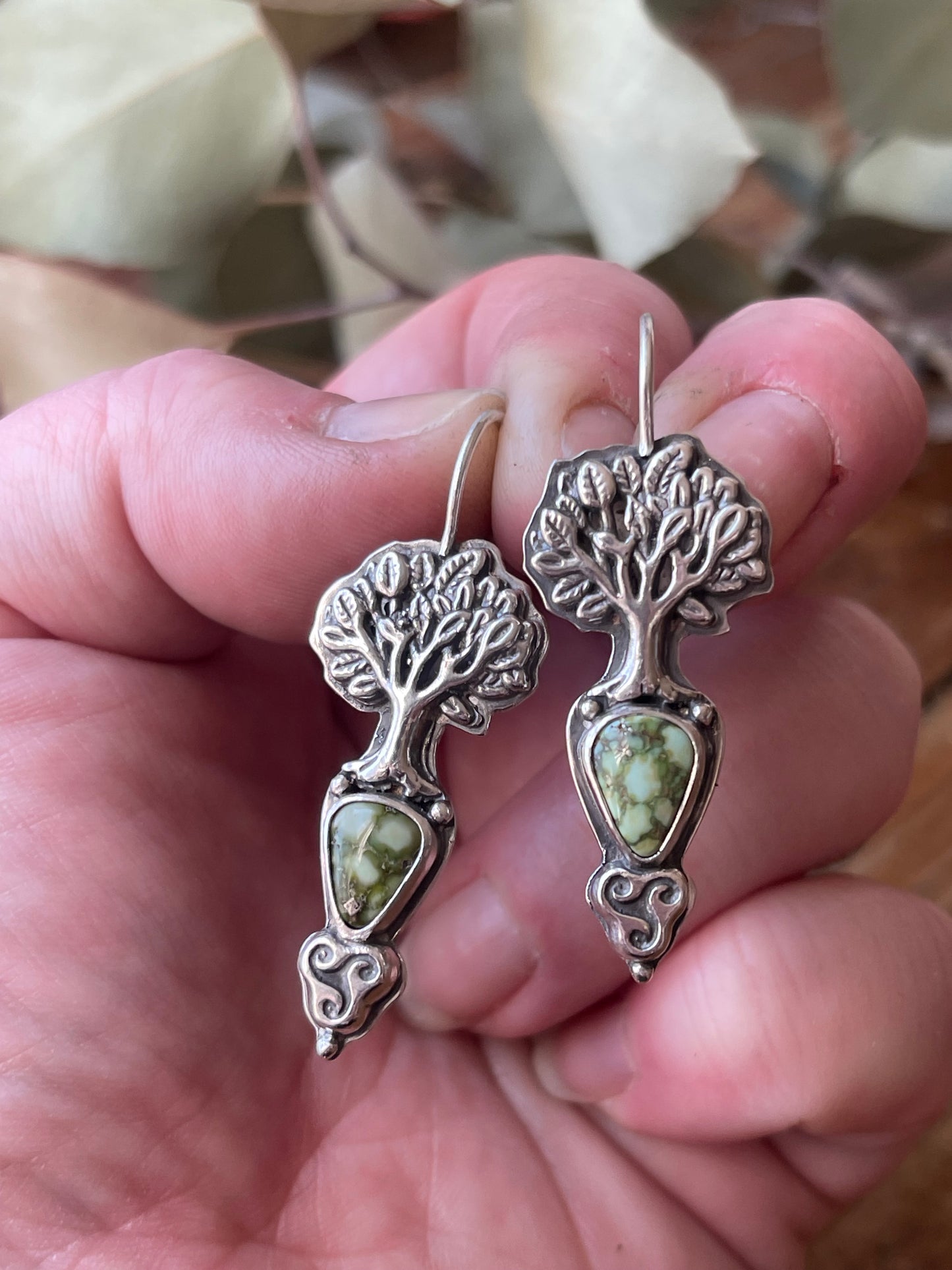 Sacred Grove • Sonoran Gold Turquoise Celtic Knot Tree Drop Earrings • Sterling Silver