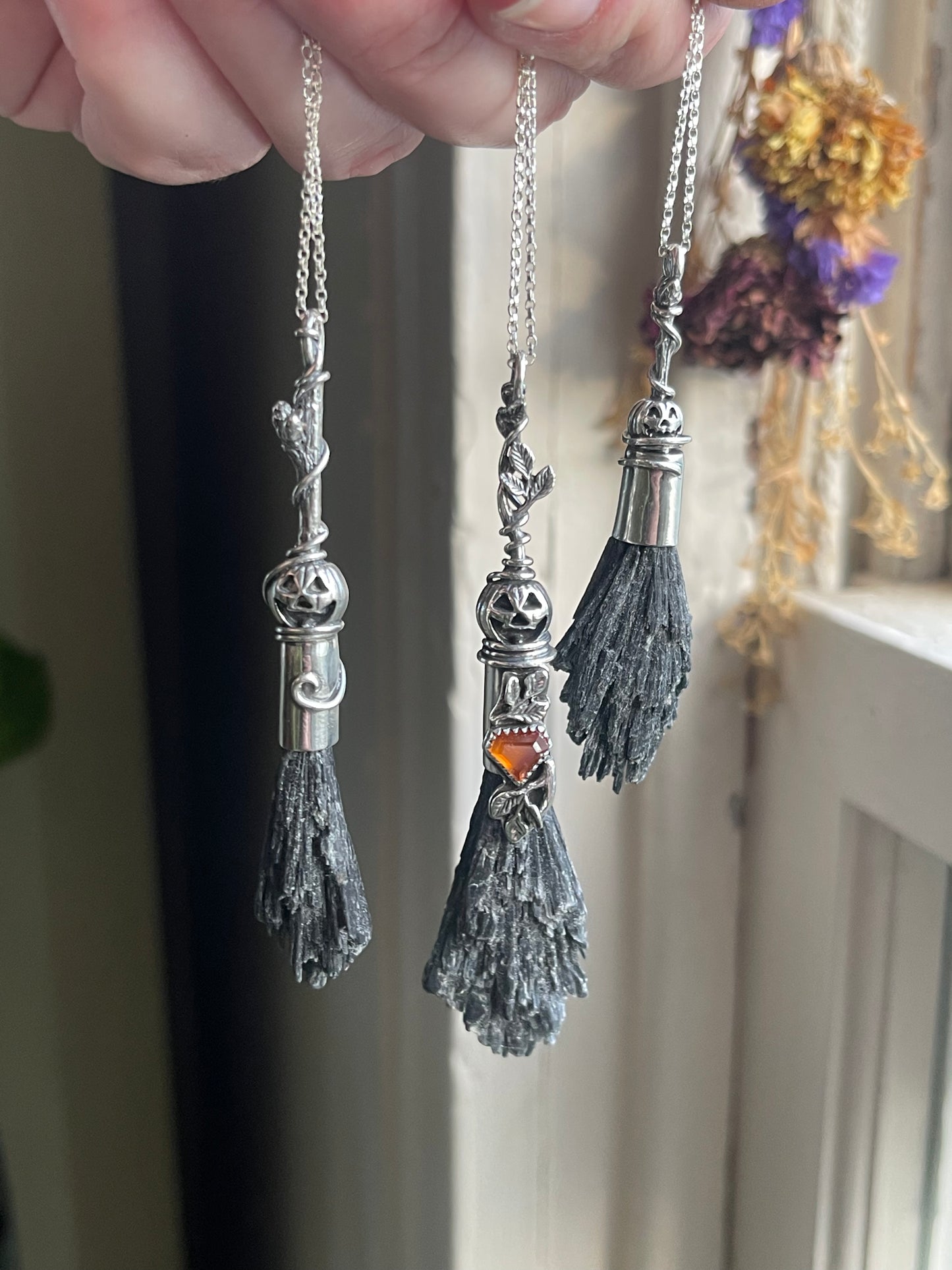 Autumn Witch Little Pumpkin Crystal Broom Pendant
