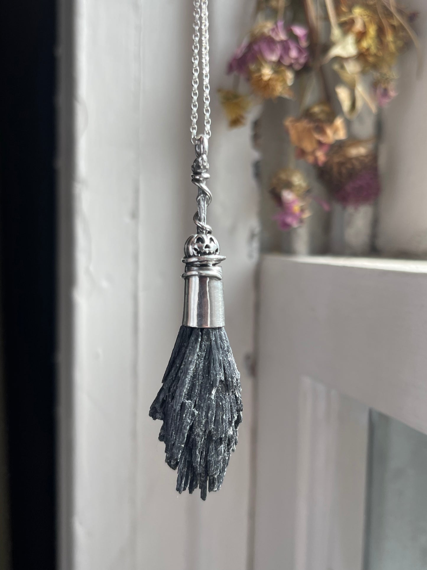 Autumn Witch Little Pumpkin Crystal Broom Pendant