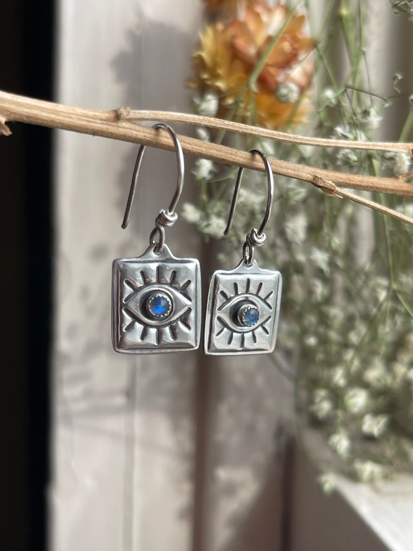 Evil Eye Rainbow Moonstone Earrings: MADE TO ORDER