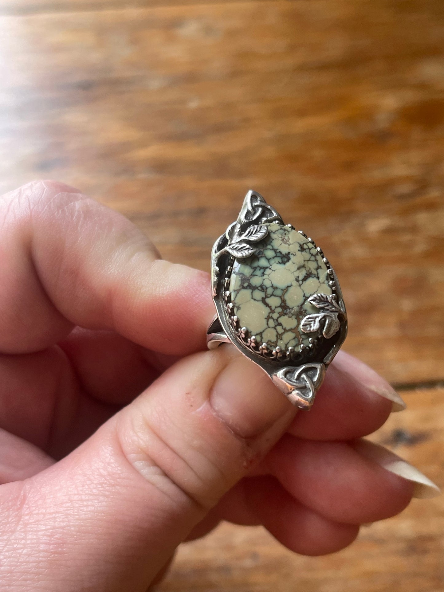 Moss & Moor • Green Damele Variscite Celtic Statement Ring • Size 7.5