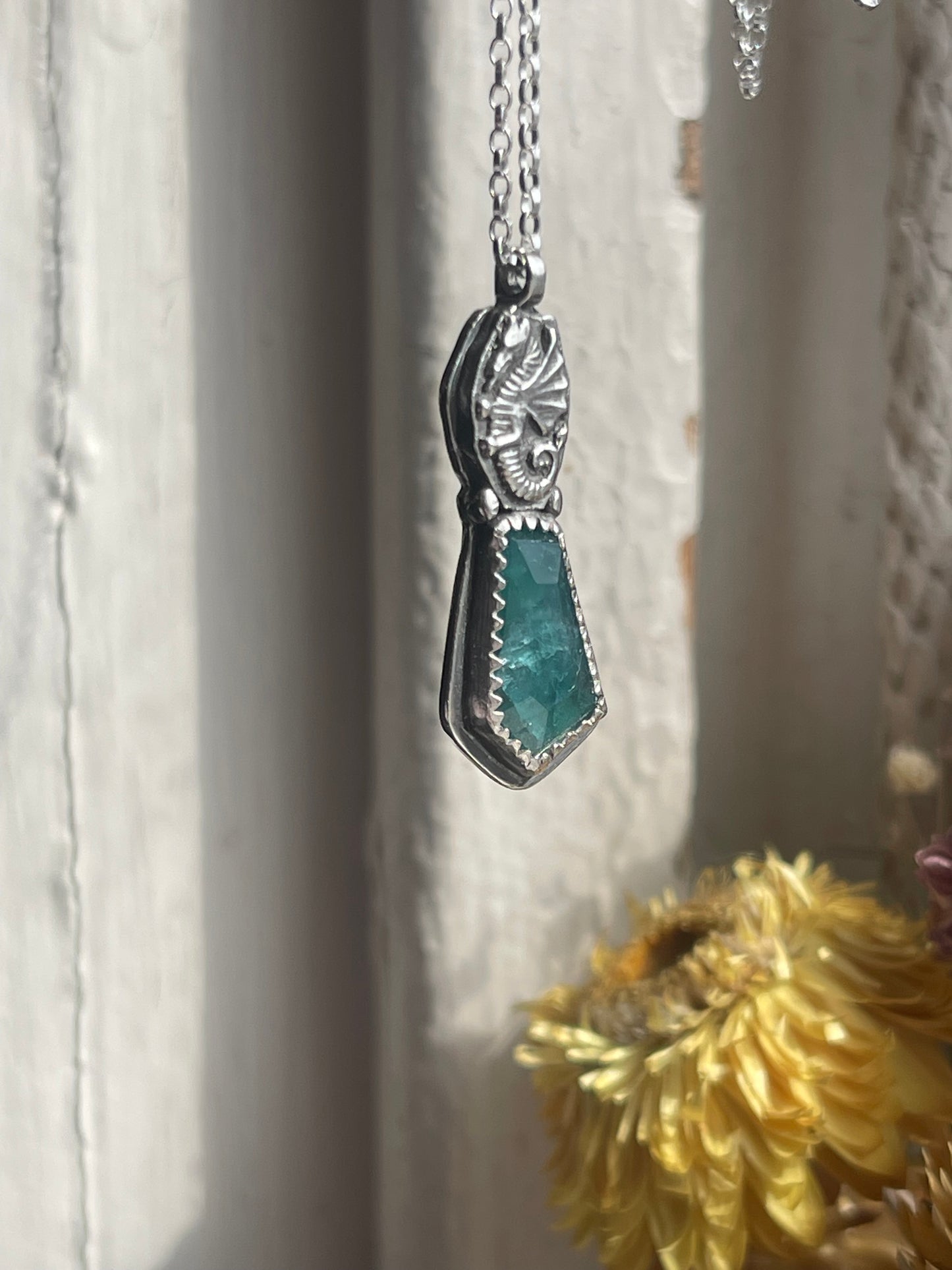 *Selkie’s Tear • Grandidierite Dragon Fine Silver Charm Necklace