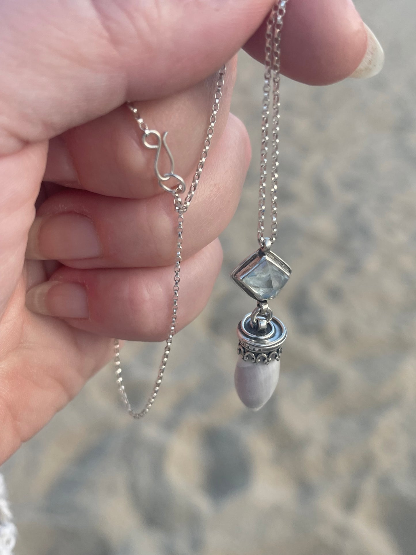 Empress of Tides • Aquamarine & Olive Shell Necklace