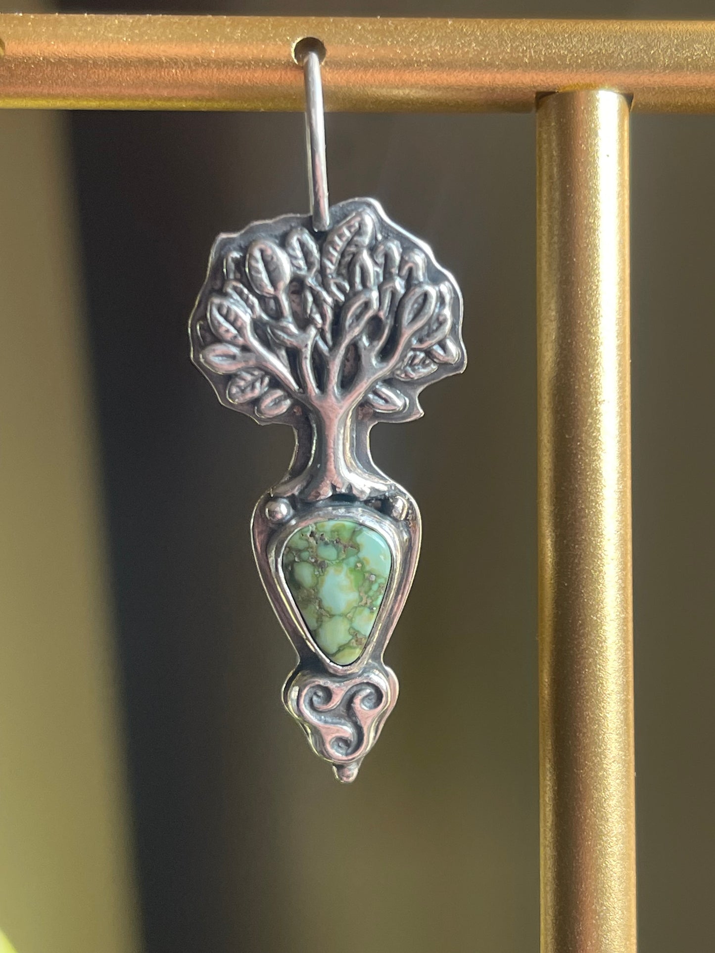 Sacred Grove • Sonoran Gold Turquoise Celtic Knot Tree Drop Earrings • Sterling Silver