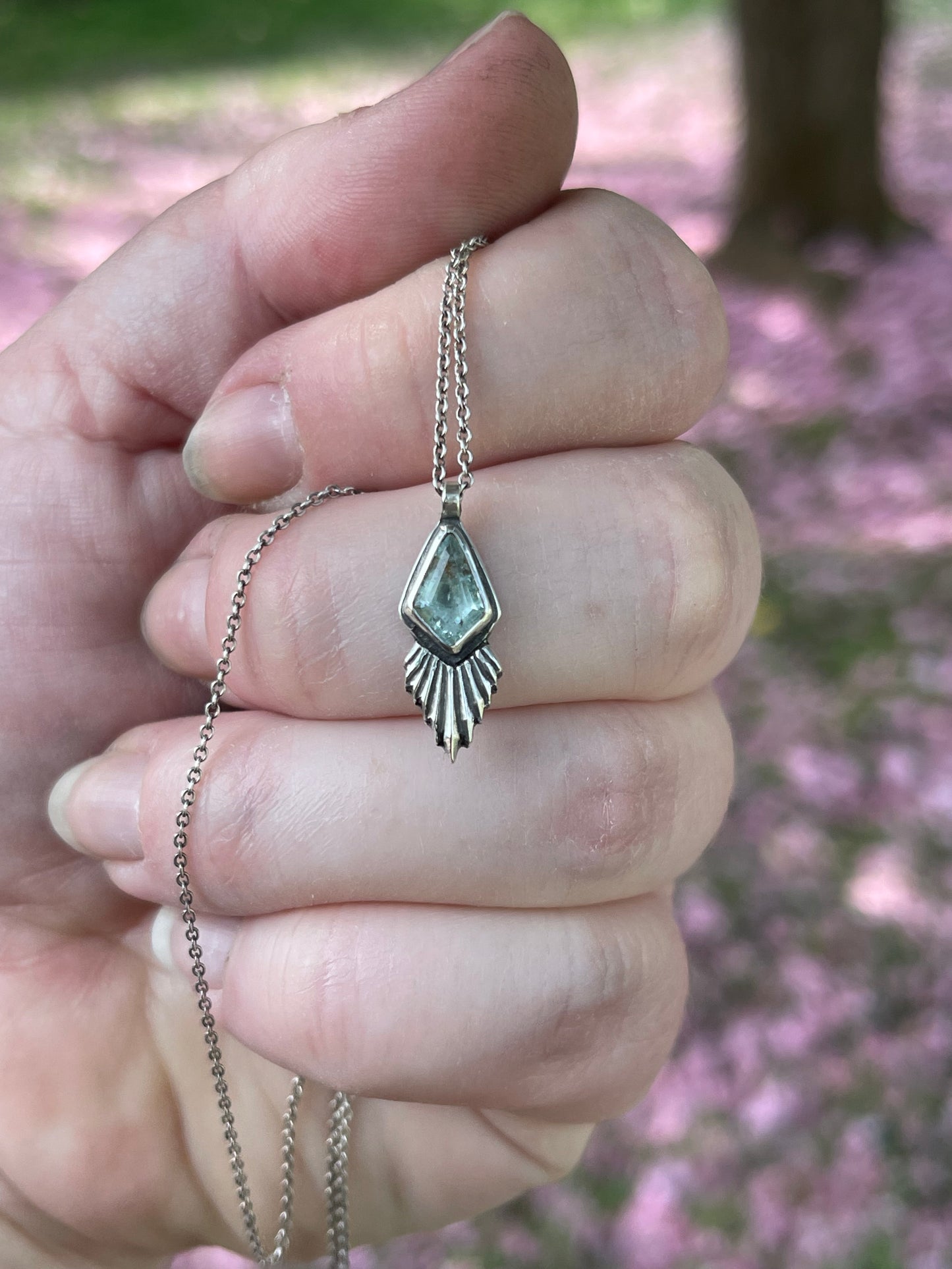 *Iðunn • Aquamarine Pendant Necklace • Fine Silver