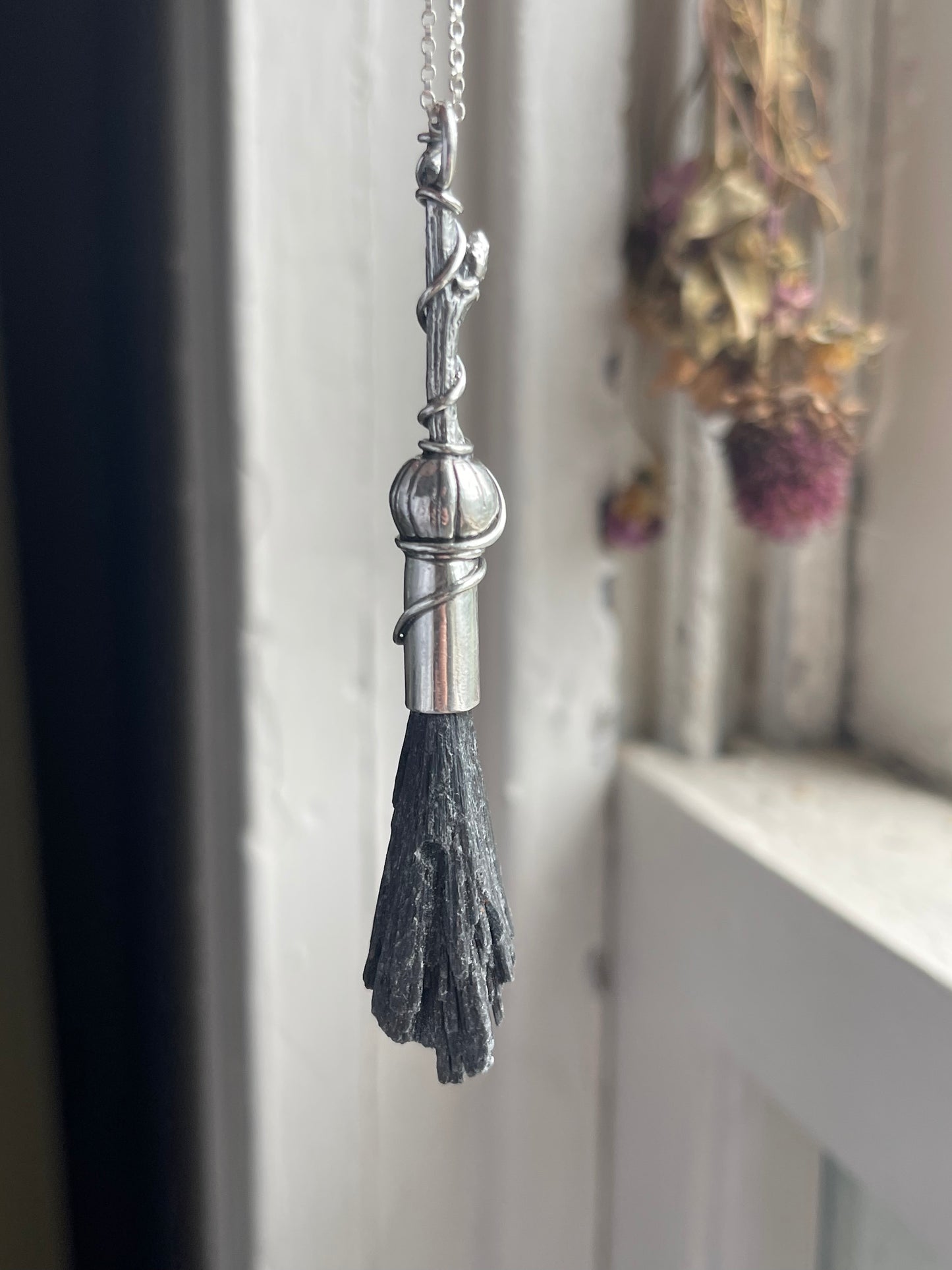 Classic Pumpkin Autumn Witch Crystal Broom Pendant