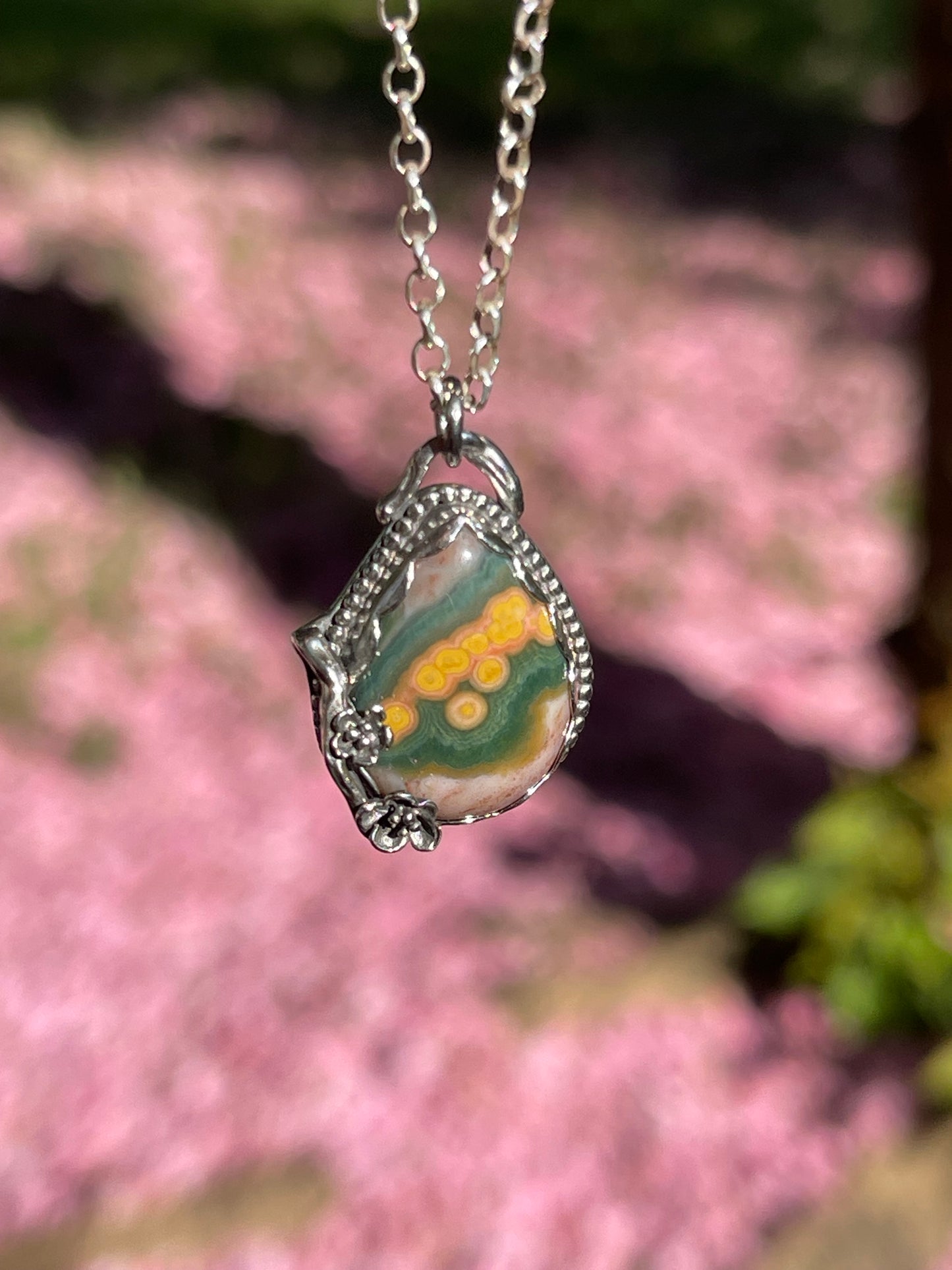 *In Bloom • Ocean Jasper Cherry Blossom pendant necklace