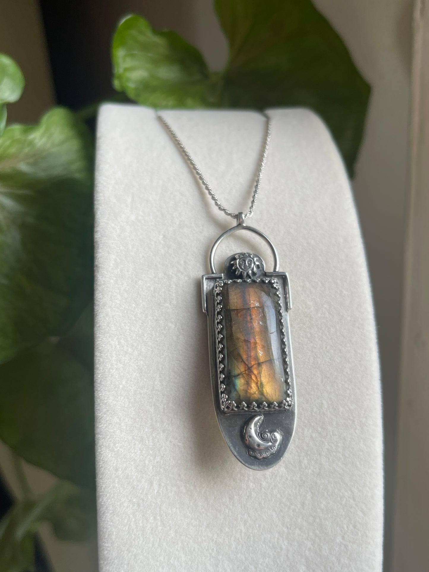 *Danu’s Horizon • Golden Labradorite Sun & Moon Celtic Statement Necklace