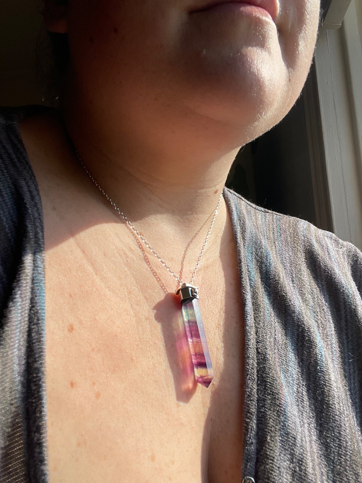 Autumnal Decay Fluorite Crystal Skull Necklace