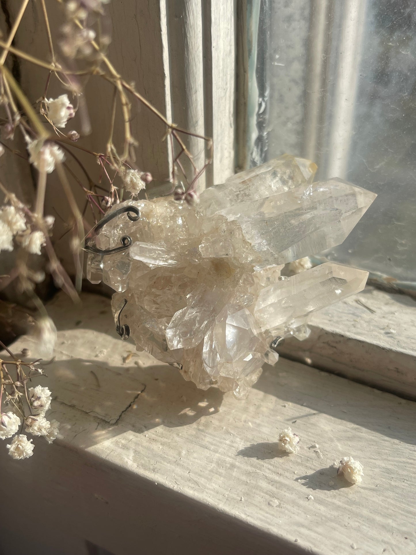Crystalline Knowledge • Sterling Silver Quartz Crystal Cluster Pendant Brooch Combo Jewel
