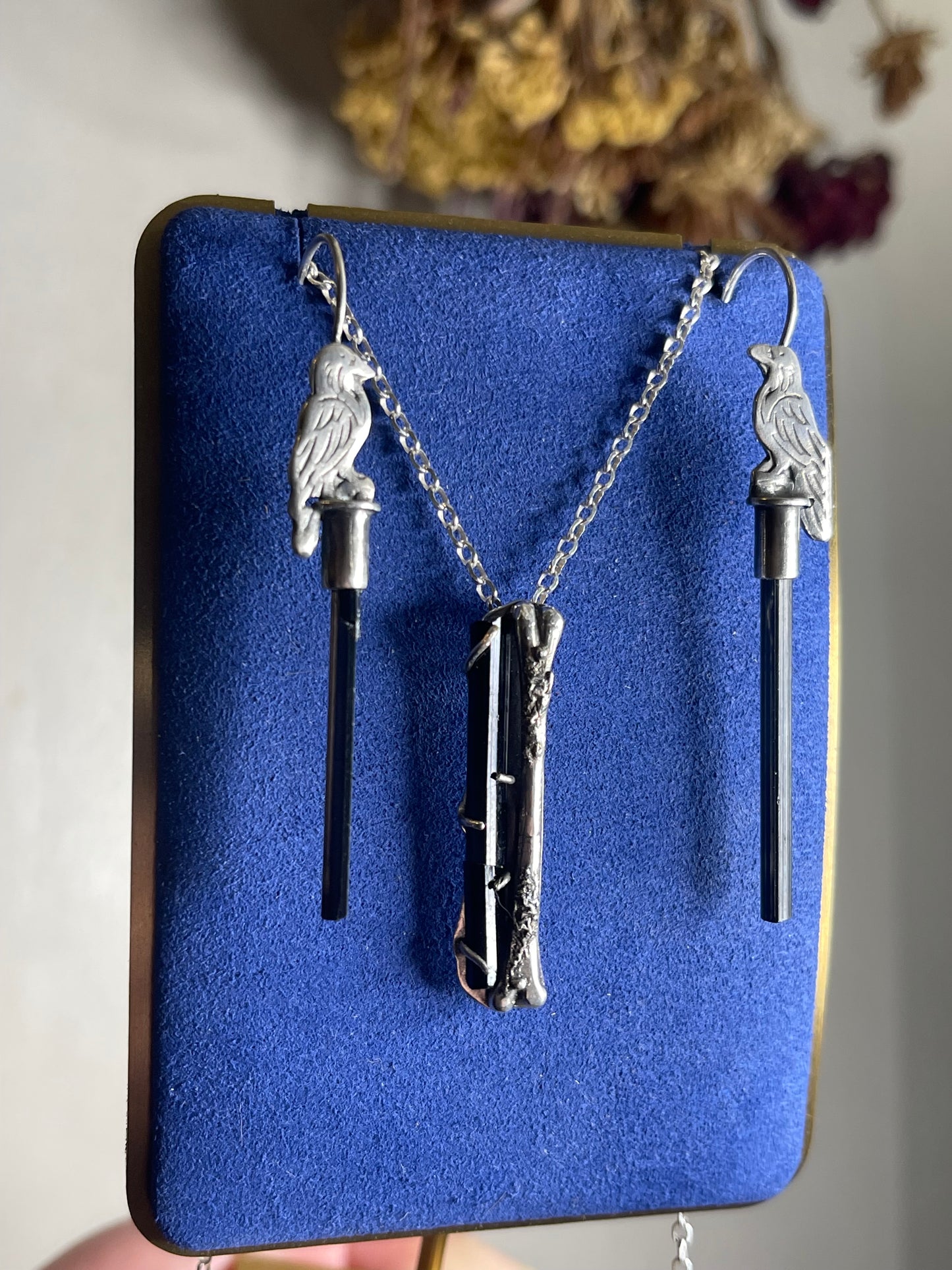 *Nevermore Broken Bone Black Tourmaline Crystal Pendant Necklace • Sterling Silver