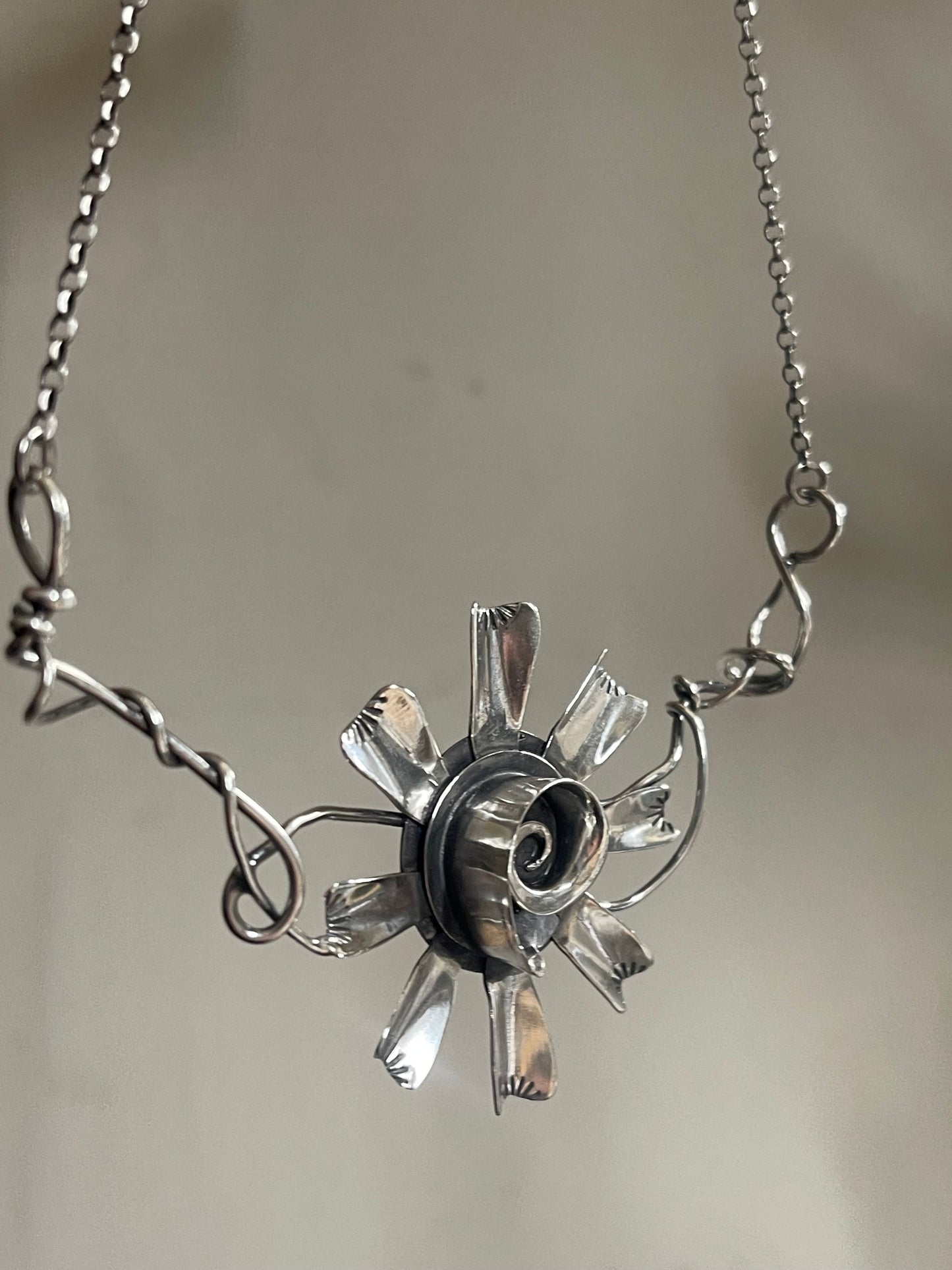 Oh Dear • Sterling Silver Sculptural Viney Flower Neckpiece