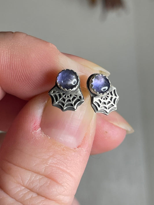 *Iolite Spider Web Sterling Silver Stud Earrings