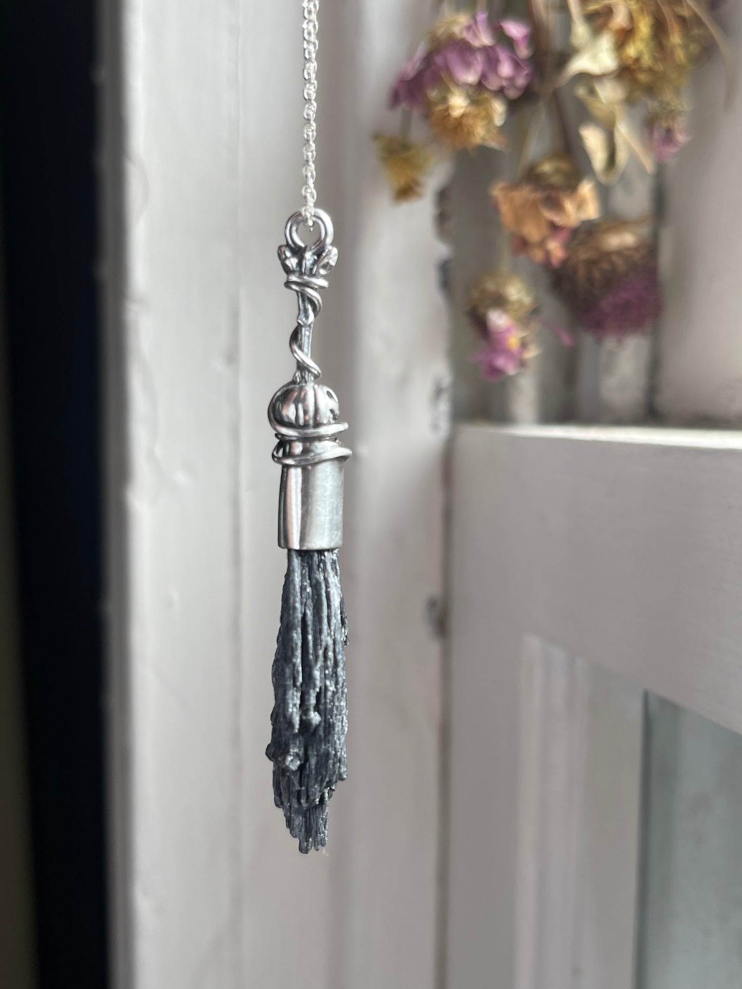 Autumn Witch Little Pumpkin Crystal Broom Pendant