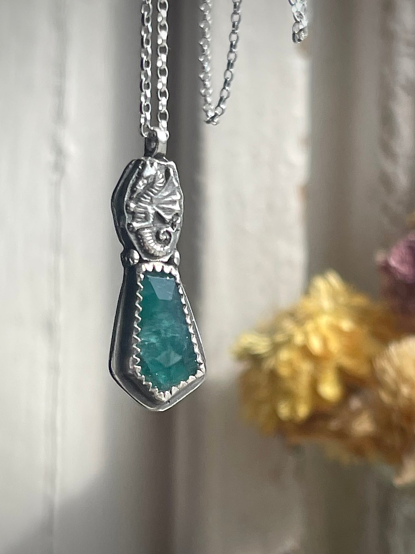 *Selkie’s Tear • Grandidierite Dragon Fine Silver Charm Necklace