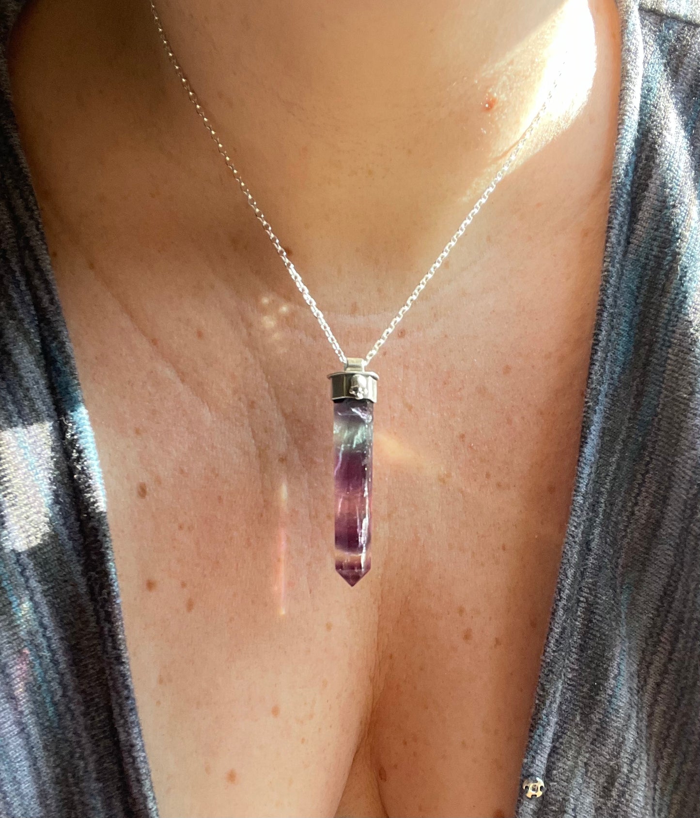 Autumnal Decay Fluorite Crystal Skull Necklace