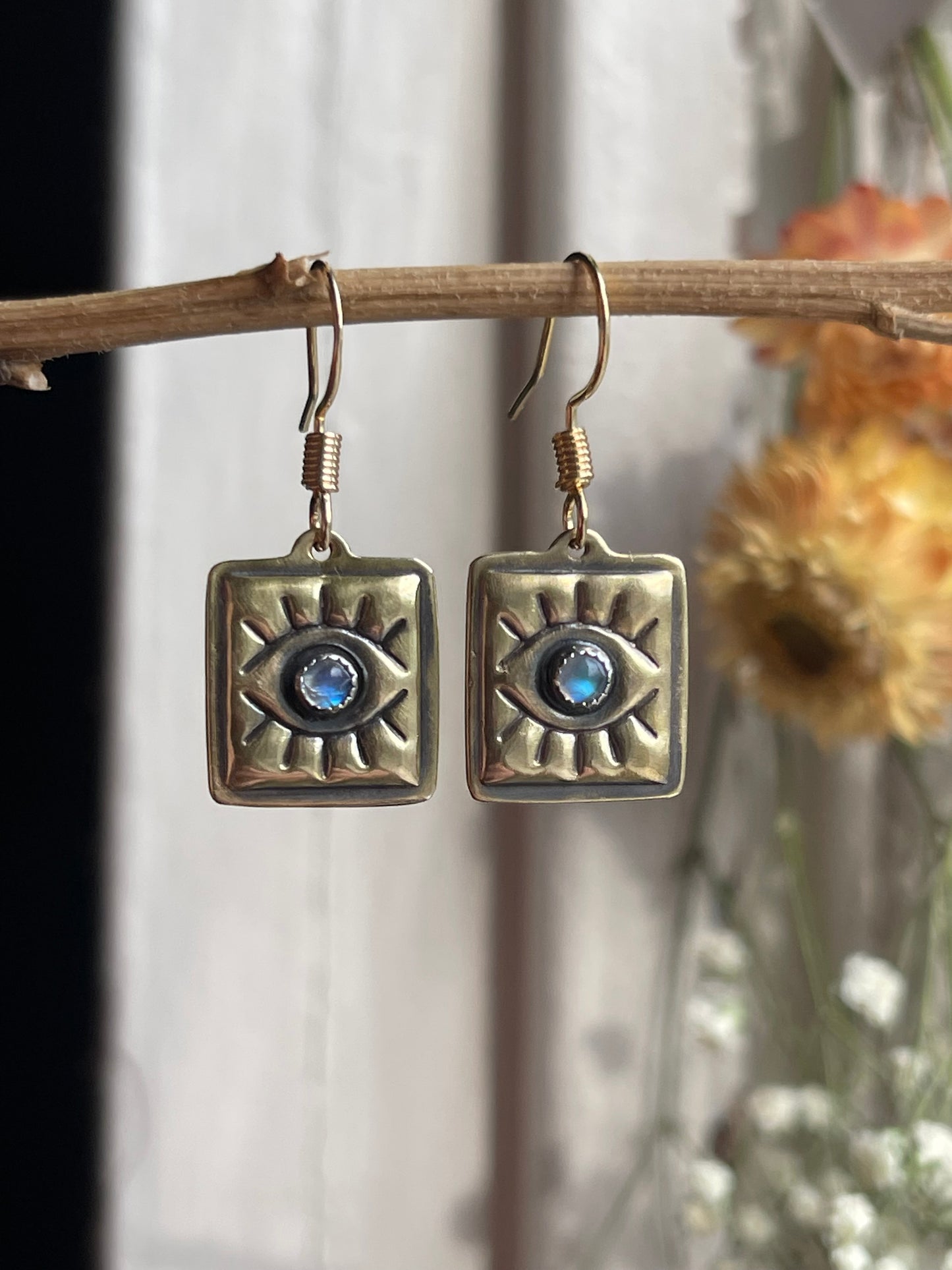 Evil Eye Rainbow Moonstone Earrings: MADE TO ORDER